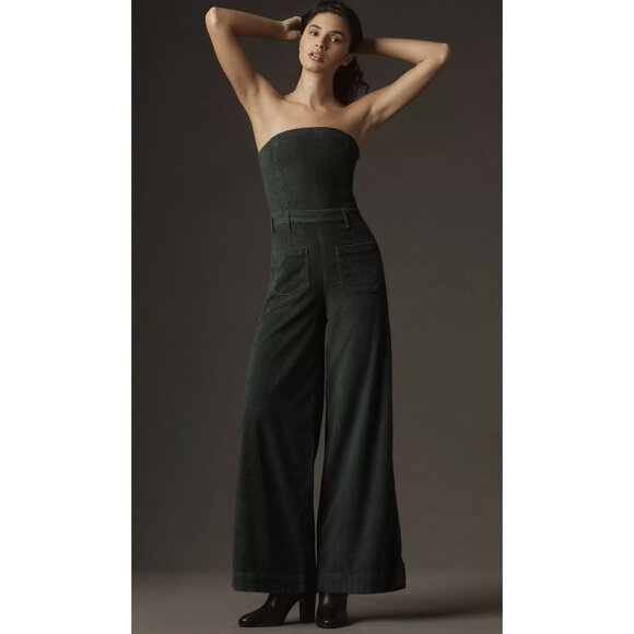 ANTHROPOLOGIE PILCRO The Skipper Strapless Corduroy Crop Wide-Leg Jumpsuit NWT - Picture 1 of 15